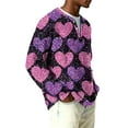 thumbnail image 3 of Fgvctg Valentine's Day Mens Sweater Henley Collar Ribbed Knit Button Down Sweater Love Heart Print Warm Slim Fit Long Sleeve Pullover Sweaters Spring Loose Clothes Purple M, 3 of 5