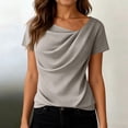 thumbnail image 4 of Women's Asymmetrical Short Sleeve Cowl Neck Blouses Summer Ruched Loose Fit Y2K Casual Beach Going Out Tops Light Gray L, 4 of 6