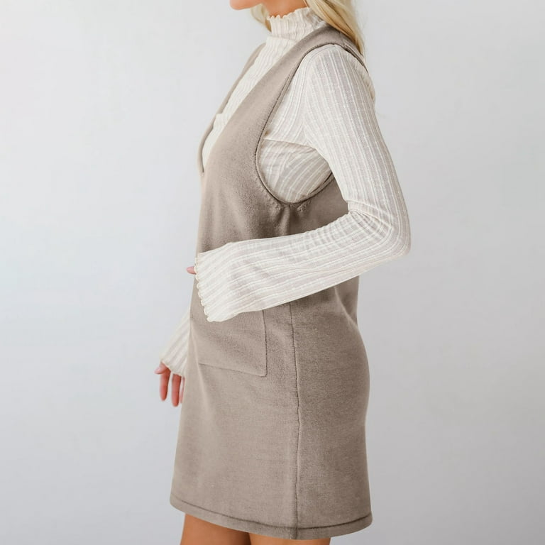 Women's Sweater Vest Dress V Neck Sleeveless Knit Pullover