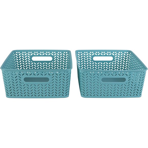 Simplify 25174-DUSTY-2PK Panier de Rangement en Chevrons, Moyen, Bleu Poussiéreux