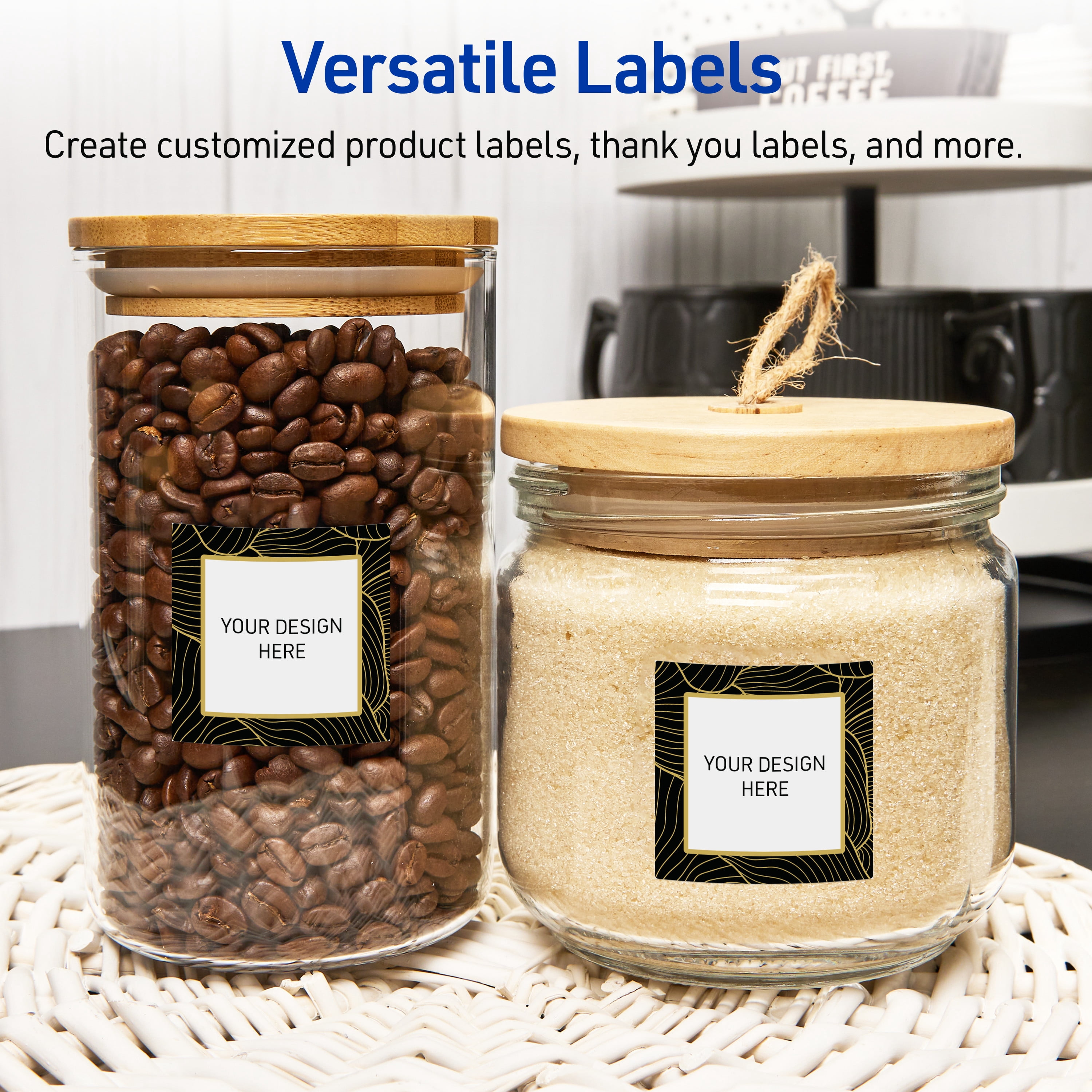 Avery Labels, 3" x 3", Matte White, Black Border/Gold Veins