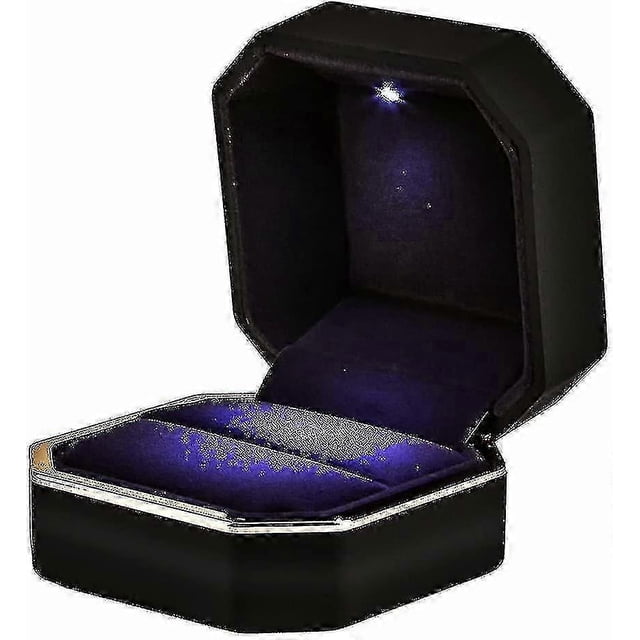LED Ring Box with Light, Square Velvet Wedding Ring Case for Proposal Engagement Jewelry Gift Box