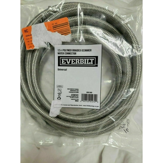 EVERBILT 12ft Polymer Coated Stainless Steel Braided Icemaker Line Hose