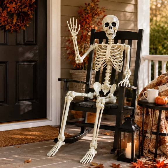 Valora Bella 5.4 FT Skeleton Halloween Decoration Outdoor Indoor - Life Size Poseable Full Body Skeleton Prop with Movable Joints Realistic Skull - Halloween Decor for Haunted House Porch Party Yard