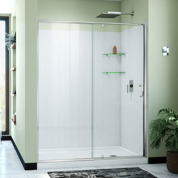 DreamLine Flex 34 in. D x 60 in. W x 78 3/4 in. H Pivot Shower Door Base and White Wall Kit in Chrome