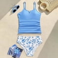 thumbnail image 5 of Ymyiu Teen Girl Bathing Suits Girls Tankini Swimsuits 2 Piece Cross Ruched Swimwear Printed Swim Shorts Girl Bathing Suit Size 9-10 Years (Sky Blue,9-10 Years), 5 of 7
