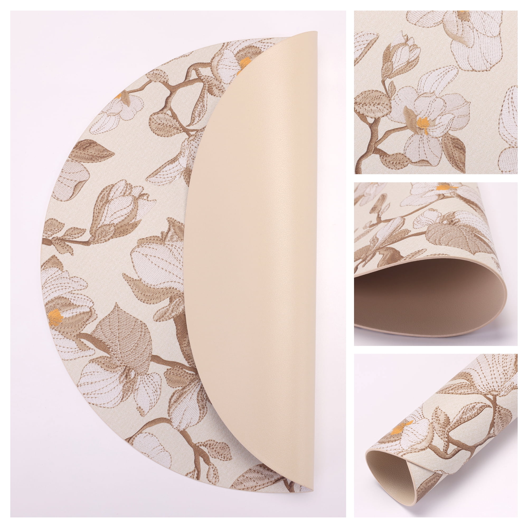 Unique Bargains 6pcs Faux Leather Floral Placemats Gray 13"x13"