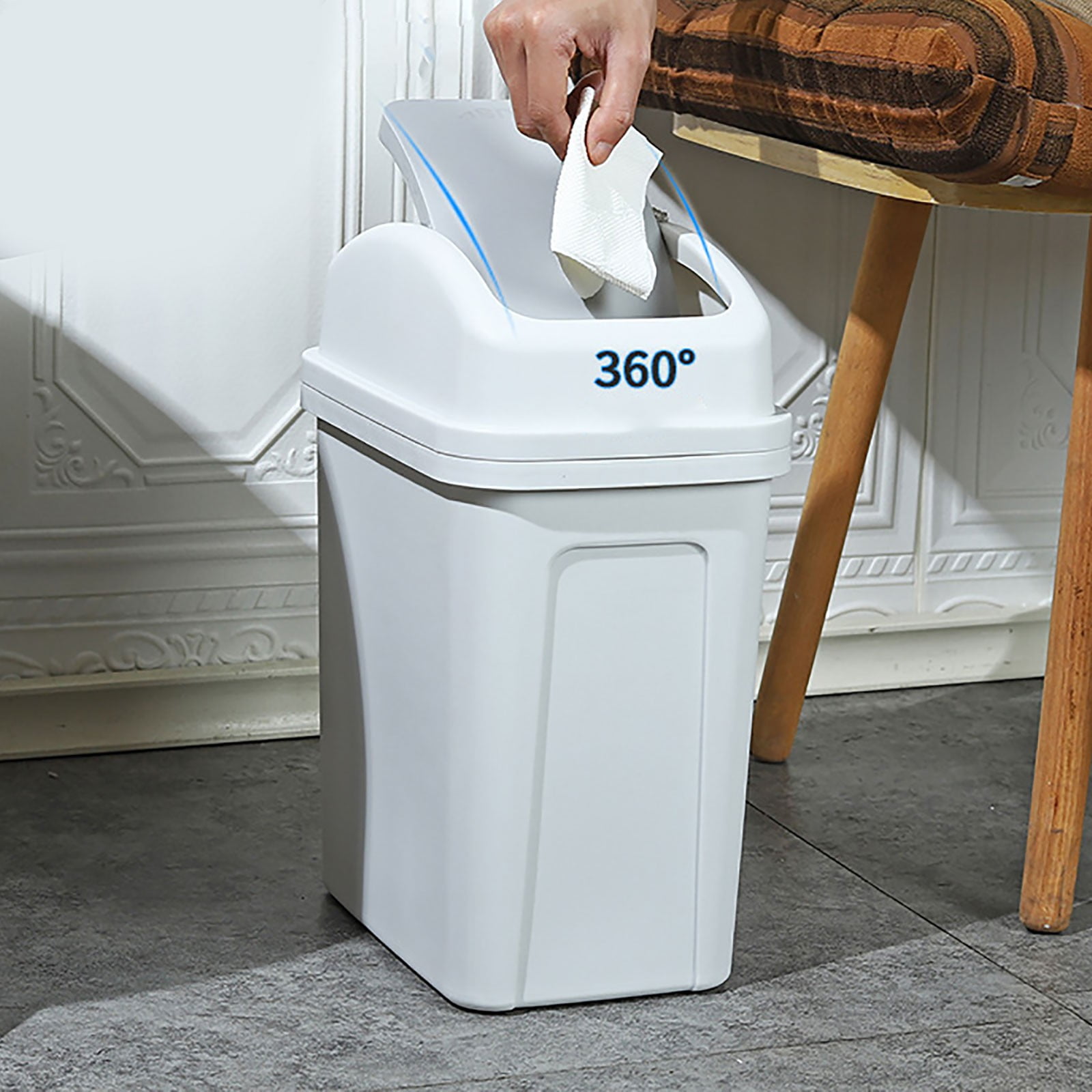 10L Kitchen Can with Swing-Top Lid, 2.6 Gallon Swing Top Garbage Bin Bathroom Can, Wastebasket for Kitchen Office Bedrooms Dorms Toilets,Light Gray/1PCS