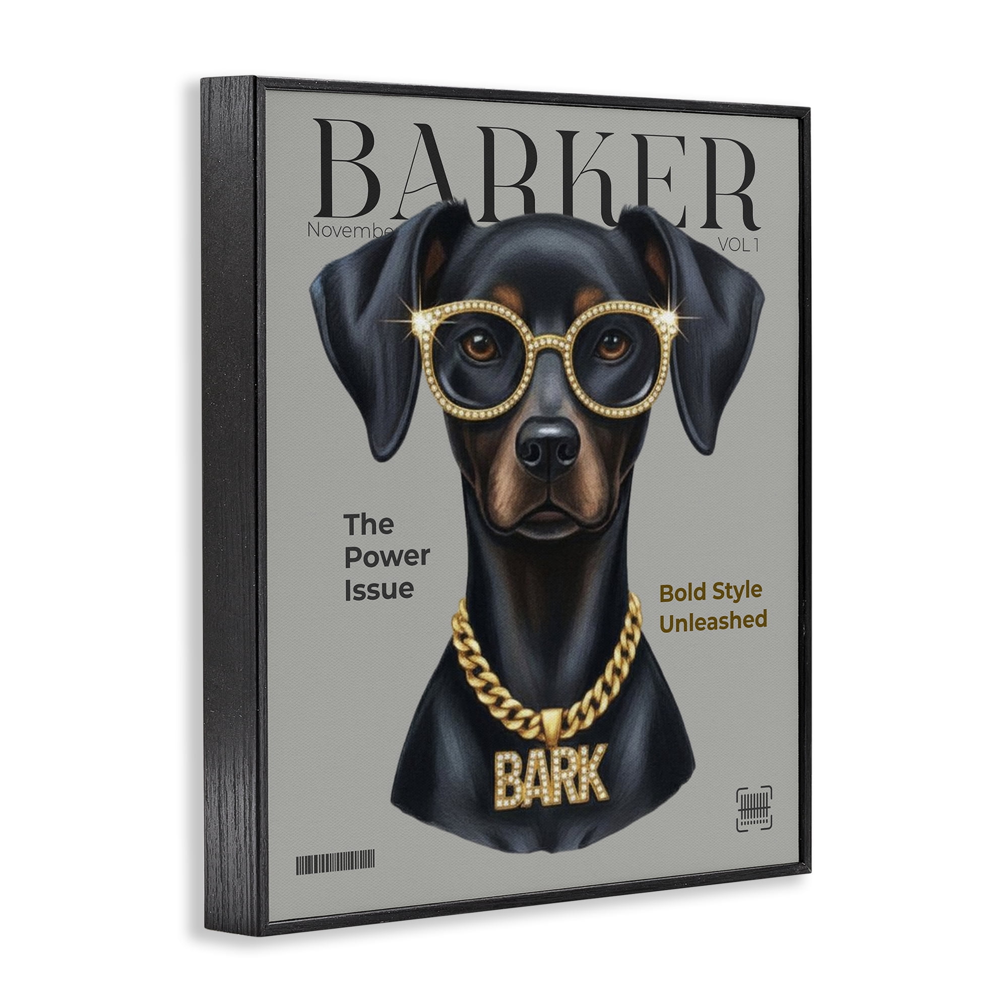 Stupell Industries Barker Dog Fashion Magazine Black Framed Giclee Art, design by A Barefoot Stylist