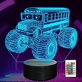 thumbnail image 1 of Qinwei Monster Trucks Night Light Busgo 3D Illusion Lamp 16 Colors Changing with Remote Control Creative Birthday Gifts for Kids Boys Bedroom Decor, 1 of 5