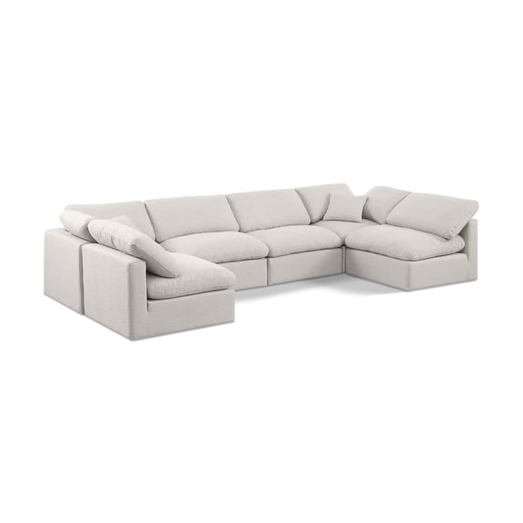Meridian Furniture Indulge 199" Linen Fabric U-Shaped Modular Sectional in Cream