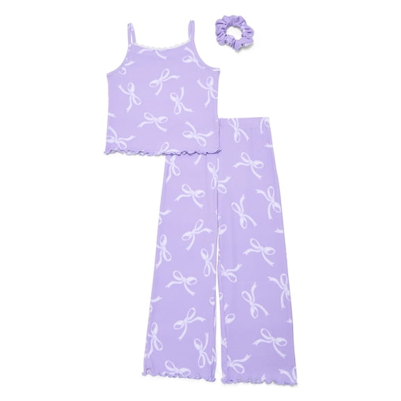 Wonder Nation Girls Pajama Tank Top and Pants with Scrunchie Set, 3-Piece, Sizes 4-18