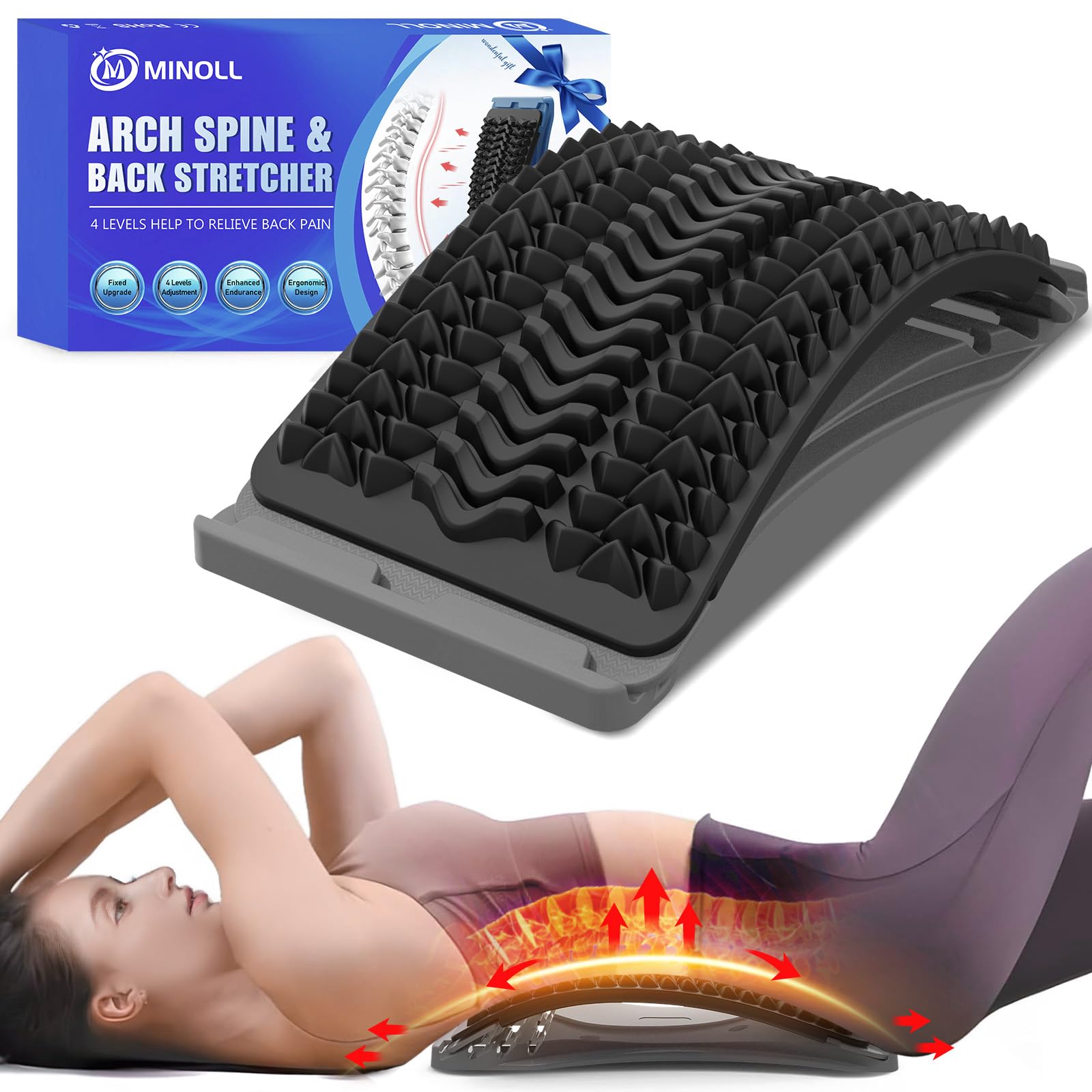 MINOLL Back Stretcher for Lower Back Pain Relief, 4 Level Adjustable ...