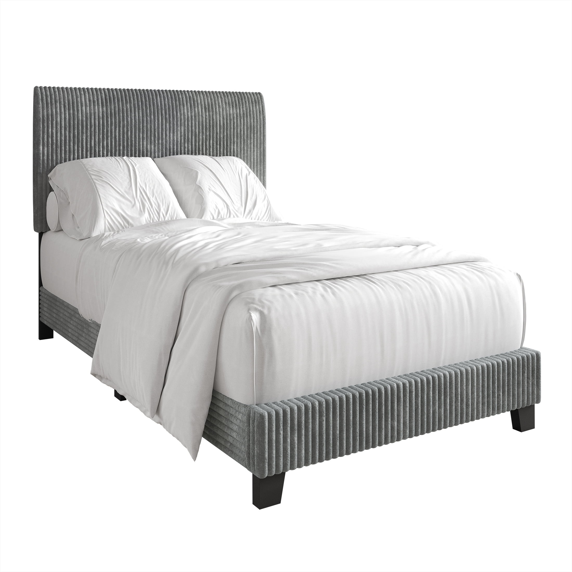 Castle Place Chic Corduroy Velvet Upholstered Twin Bed, Gray