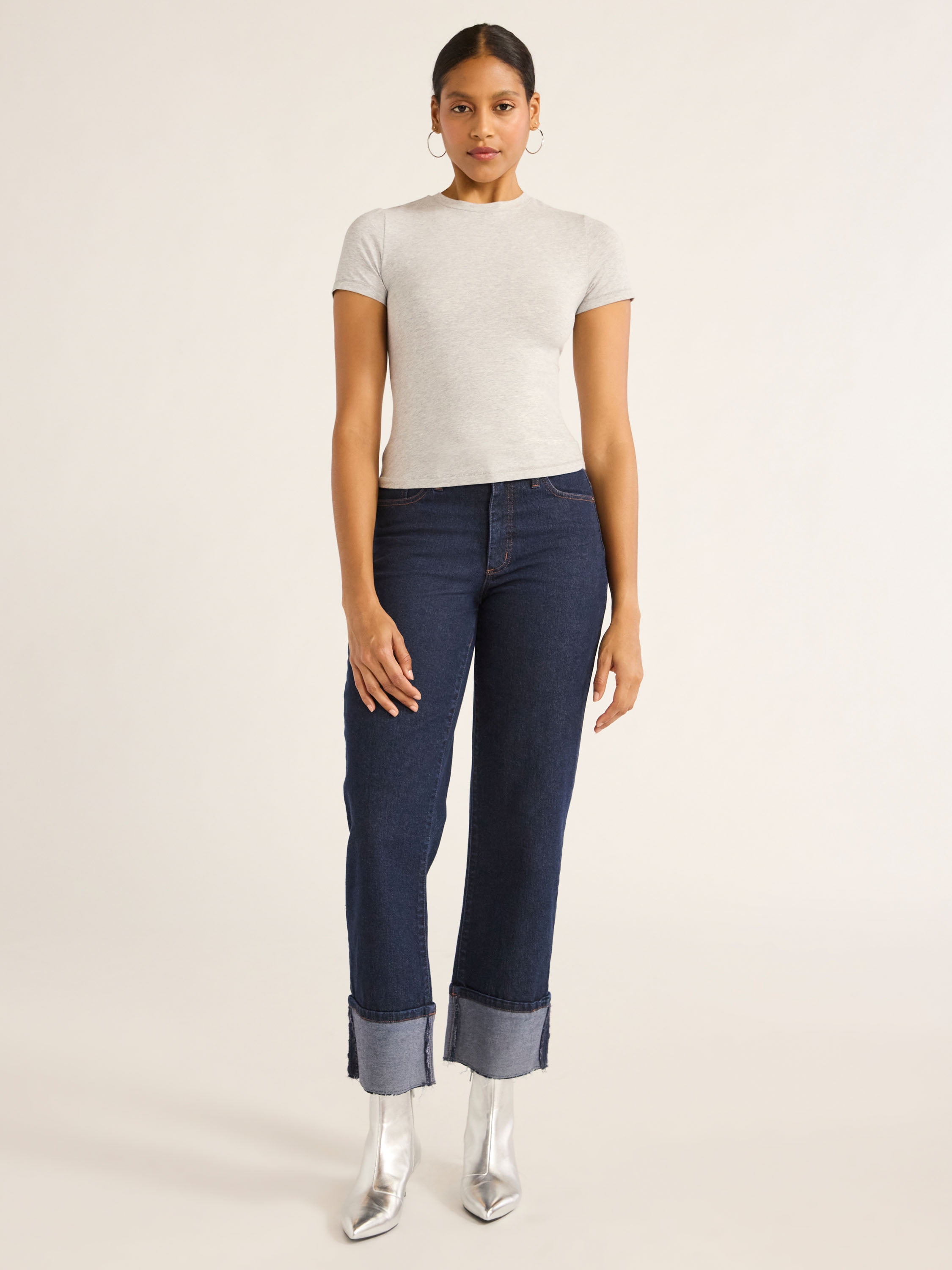 Scoop Women’s Stretch Cotton Blend Baby Tee with Short Sleeves, XS-XXL