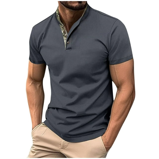 Birdeem Chemise Décontractée Basique à Manches Courtes pour Hommes avec Col Montant, Col Semi-Ouvert, Col en V