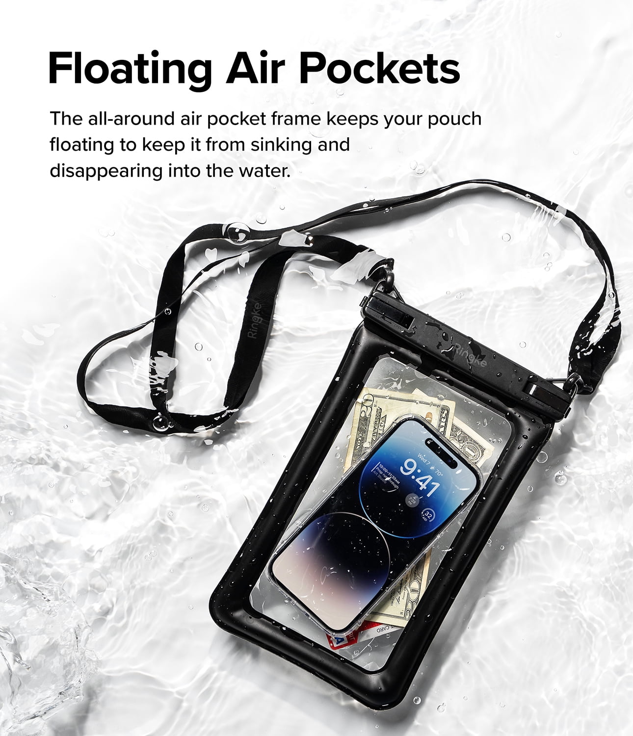 Ringke Waterproof Phone Pouch Floating [Air Pockets] Waterproof Phone Case Compatible with iPhone 14 13 12 11 Pro Max Mini, Dry Bag Designed for Samsung Galaxy S23 Ultra Plus Pixel 7 pro - Black