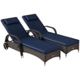 thumbnail image 2 of Outdoor 2 PE Rattan Sun Bathing Chairs w/ Cushions & Pillows, Dark Blue, 2 of 8