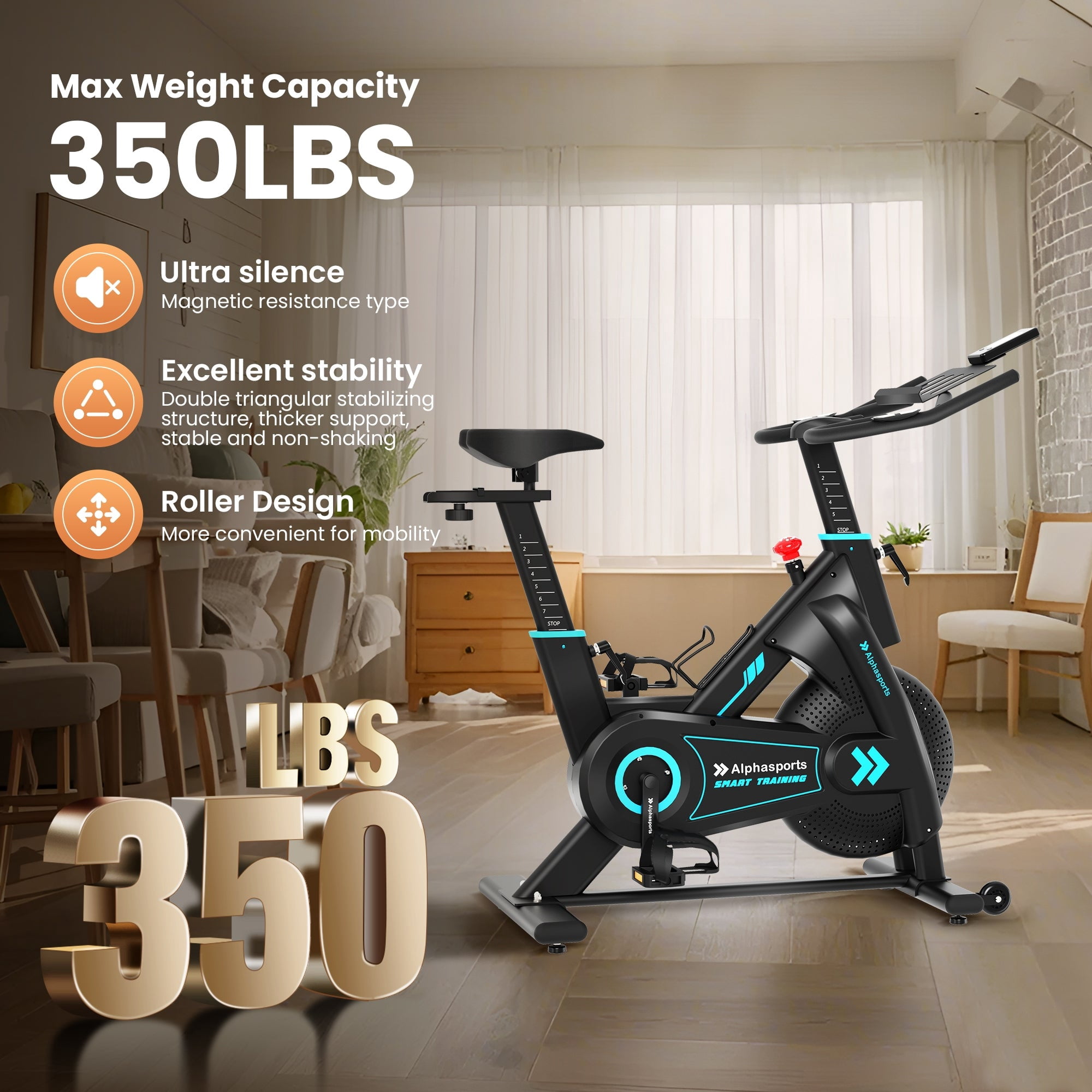 SUMMIT LIVING Magnetic Exercise Bike with 350lbs Weight Capacity & 33 lbs All-Rounded Flywheel, Low Noise Indoor Cycling Bicycle with Auto Magnetic 100 micro-Adjustable Levels Resistance