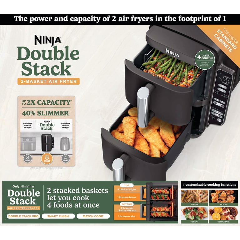 Crisp ８点set Ninja DoubleStack 4-in-1 Air Fryer, 8-Qt 2-Baskets, Cook 4 Foods