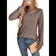 thumbnail image 3 of Camiseta Informal de Punto de Larga con Cuello Redondo y Botones A Rayas para Mujer Color Café M, 3 of 9