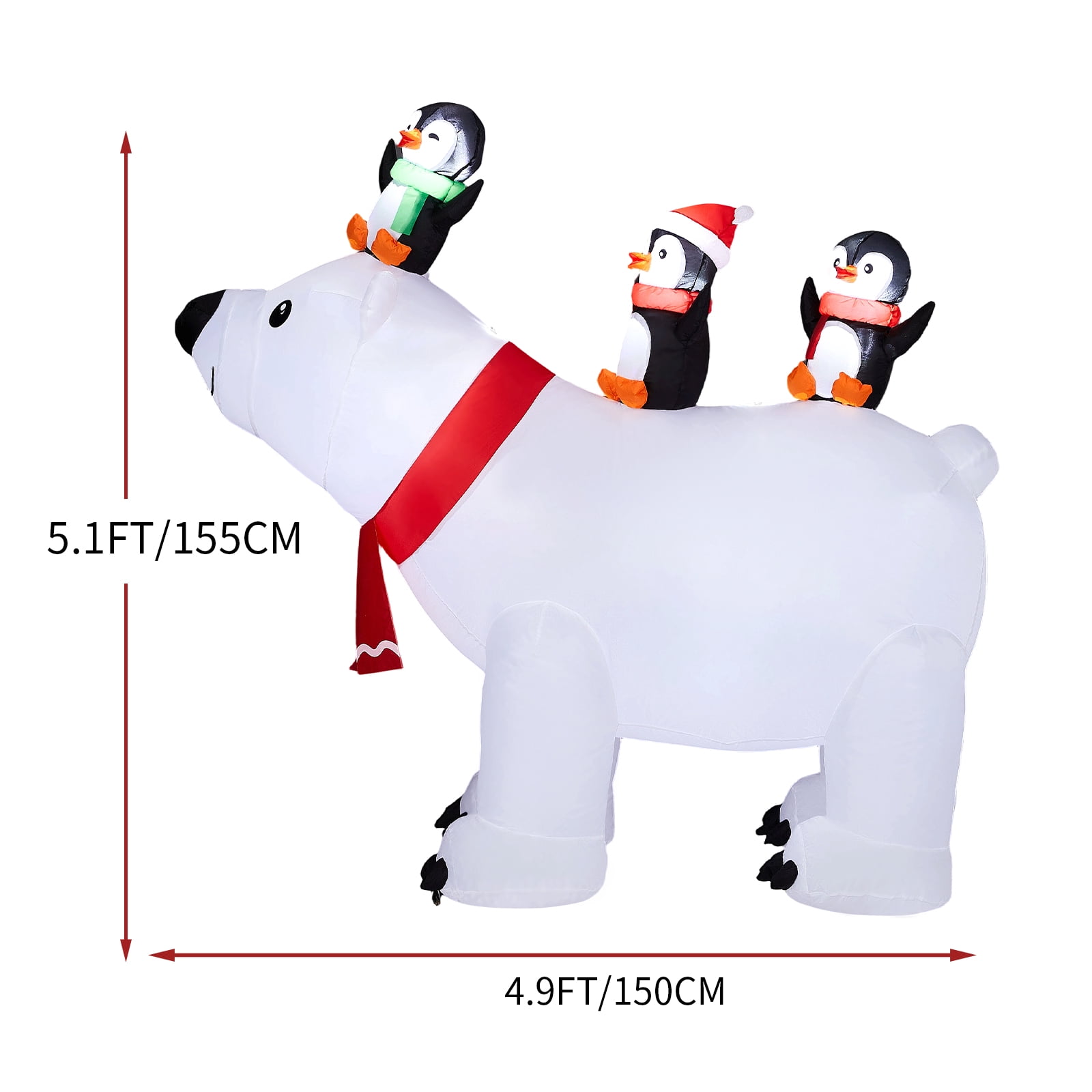 Astoutdoor 5 ft Lighted Christmas Inflatable Decoration, Polar Bear and Penguins Blow Up Yard Decor with Built-in LED Lights