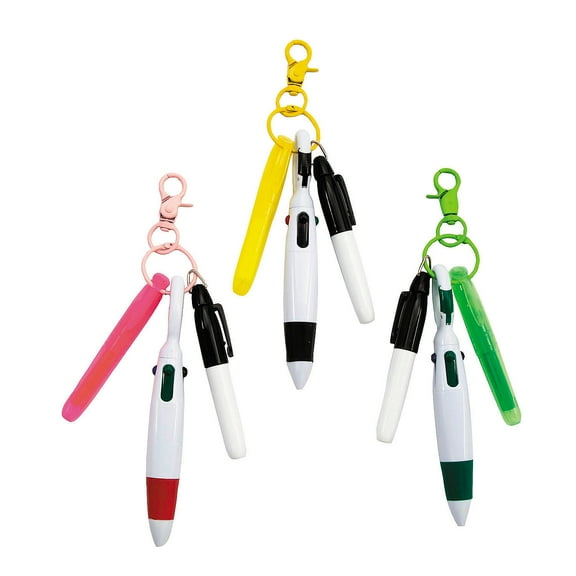3" Bright Color Shuttle Pen & Marker Backpack Clip Sets - 12 Pieces