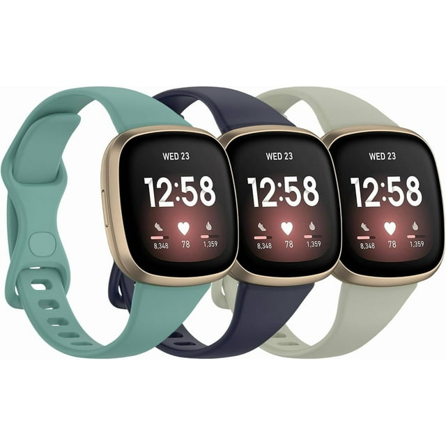 MYKOMI 3 Pack Compatible for Fitbit Versa 4 / Fitbit Versa 3 / Fitbit Sense 2 / Sense Watch Bands, Soft Silicone Replacement Strap for Versa 4 / Versa 3 Watch Band Women Men