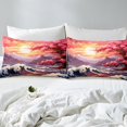 thumbnail image 5 of Japanese Ukiyoe Fitted Sheet Hokusai Ocean Wave Decor Bedding Set Pink Romantic Gifts for Her,Cherry Blossoms Sheets Mount Fuji Bed Sheets with 2 Pillowcases Full, 5 of 5
