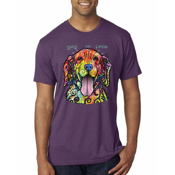 Wild Bobby Dean Russo Golden Retriever Is Love Dog Is Love Dog Lover Men Premium Tri Blend Tee, Vintage Purple, Medium
