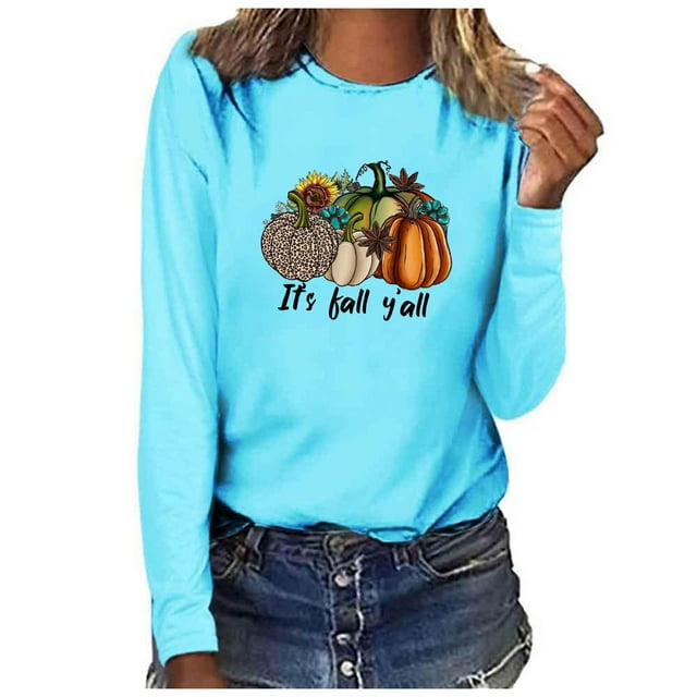 Babysbule Hauts d'Automne pour Femmes C'est l'Automne Yall Femme Col Rond Imprimé Chandail Hauts Manches Longues Blouse
