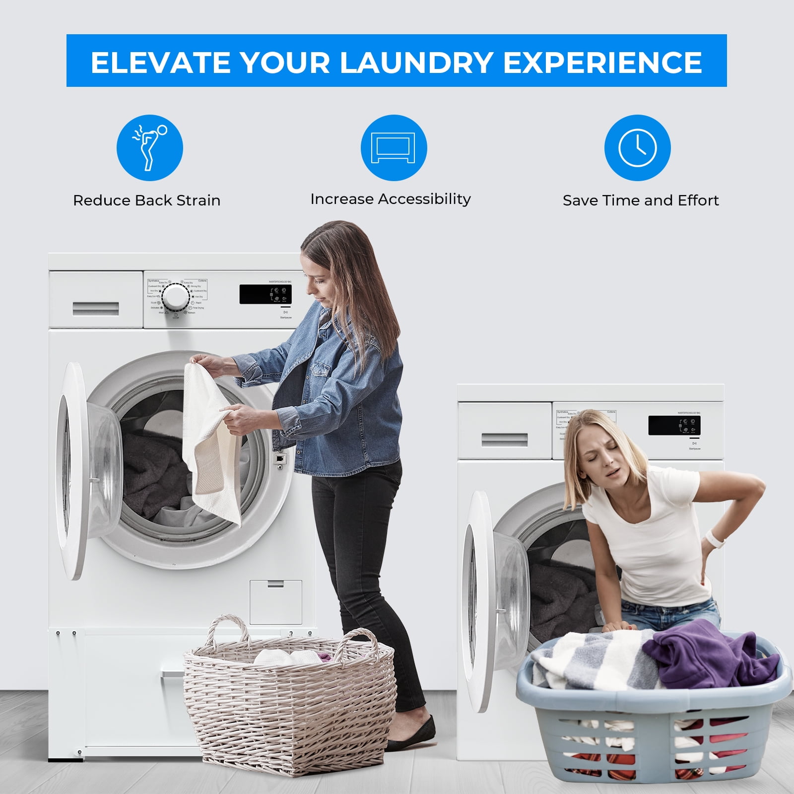 Dual Washing Machine Pedestals with Drawers 350Lb Heavy Duty Matalde 29" Laundry Pedestals 2 Sets Upgraded Design, Washer and Dryer Riser, White