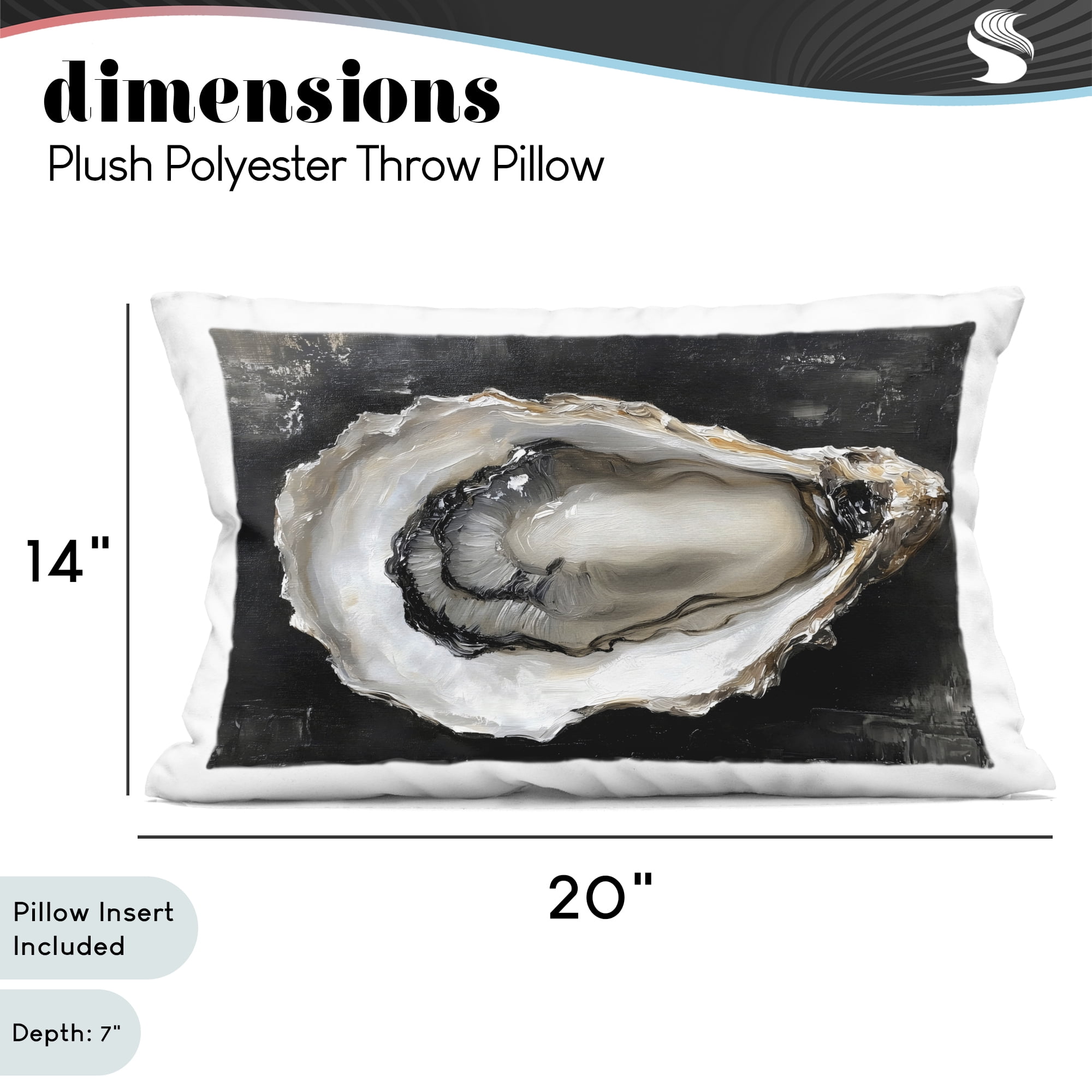 Stupell Industries Black Oyster Pearlescent Shell Decorative Printed Throw Pillow, design by LSR Design Studio, 14 x 7 x 20