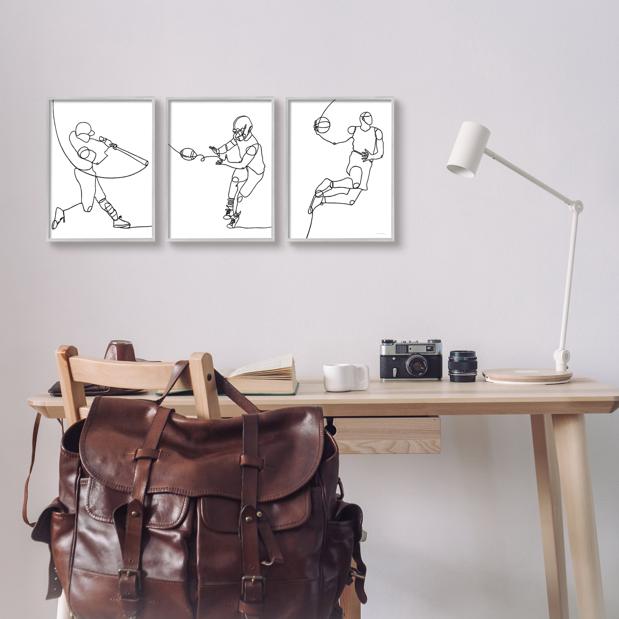 Stupell Industries Simple Line Doodle People Playing Sports Baseball Football Basketball, 11 x 14, Design by Kamdon Kreations