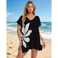 thumbnail image 2 of Beach Cover Up for Women Crochet Mesh Swim Cover Up V Neck Batwing Side Slit Oversized Floral Bathing Suit Cover Up, 2 of 6