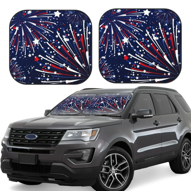 Fotbe Red White Blue Fireworks 1 Juego de 2 Piezas de Parasoles para Parabrisas | Bloqueador Solar para Auto | Accesorios Plegables para Protección Solar Interior-Medium