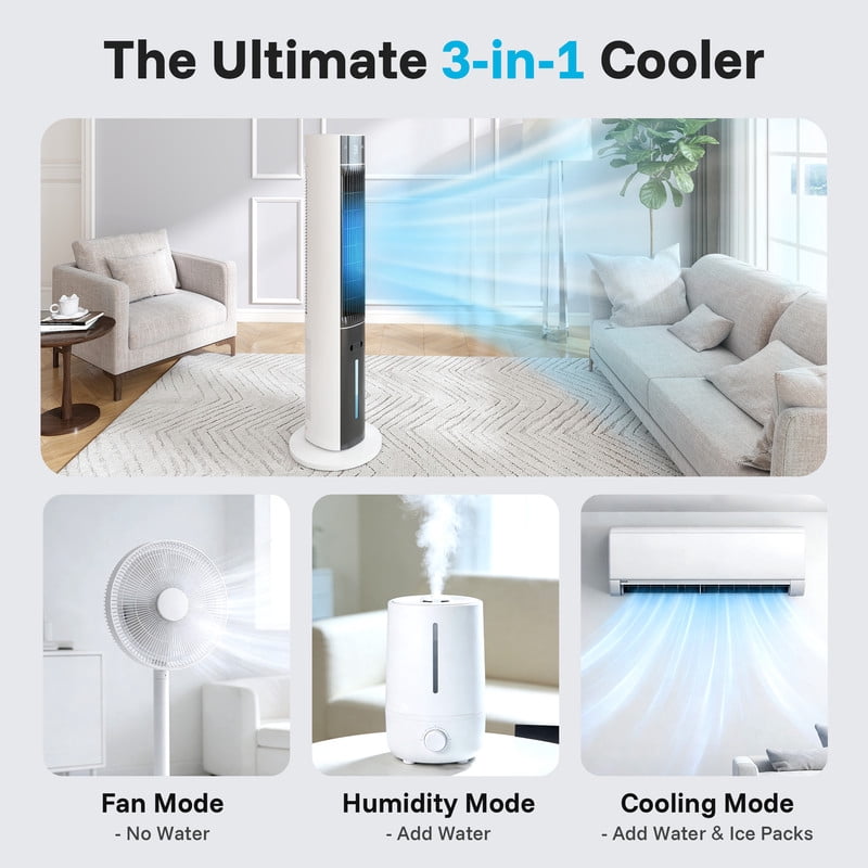 Etust 38" Evaporative Tower Fan with Water Tank, Oscillating Cooling Fan, 3 Speeds & Timer