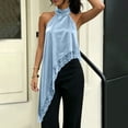 thumbnail image 5 of Karymi Tops for Women Trendy Halter Neck Asymmetric Tank Top, Twist Sleeveless Floral Lace Trim Irregular Long Hem Loose Flowy Camisole, Satin Layering Blouse Womens Tops, 5 of 7