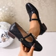 thumbnail image 5 of Womens Mary Jane Shoes Low Block Heel Square Toe Adjustable Buckle Strap Comfortable Retro Classic Flats for Work & Daily Wear, Black,Size 6, 5 of 9