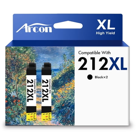 212 XL Ink Cartridges 2 Pack Compatible for Epson 212XL 212 Black Printer Ink T212 T212XL for WF-2810 WF-2830 WF-2850 XP-2100 XP-3100 XP-3105 XP-4100 XP-4105 (2 x Black)
