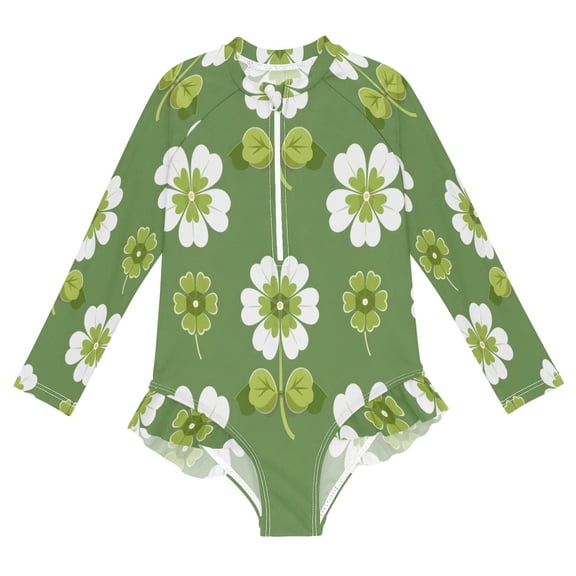 BZSMCE Swimwear Pattern Green Pattern For Long Sleeve One-Piece Swimsuit UPF 50 And UV Protection Quick Dry Chlorine ResistantPattern Green Pattern Pattern