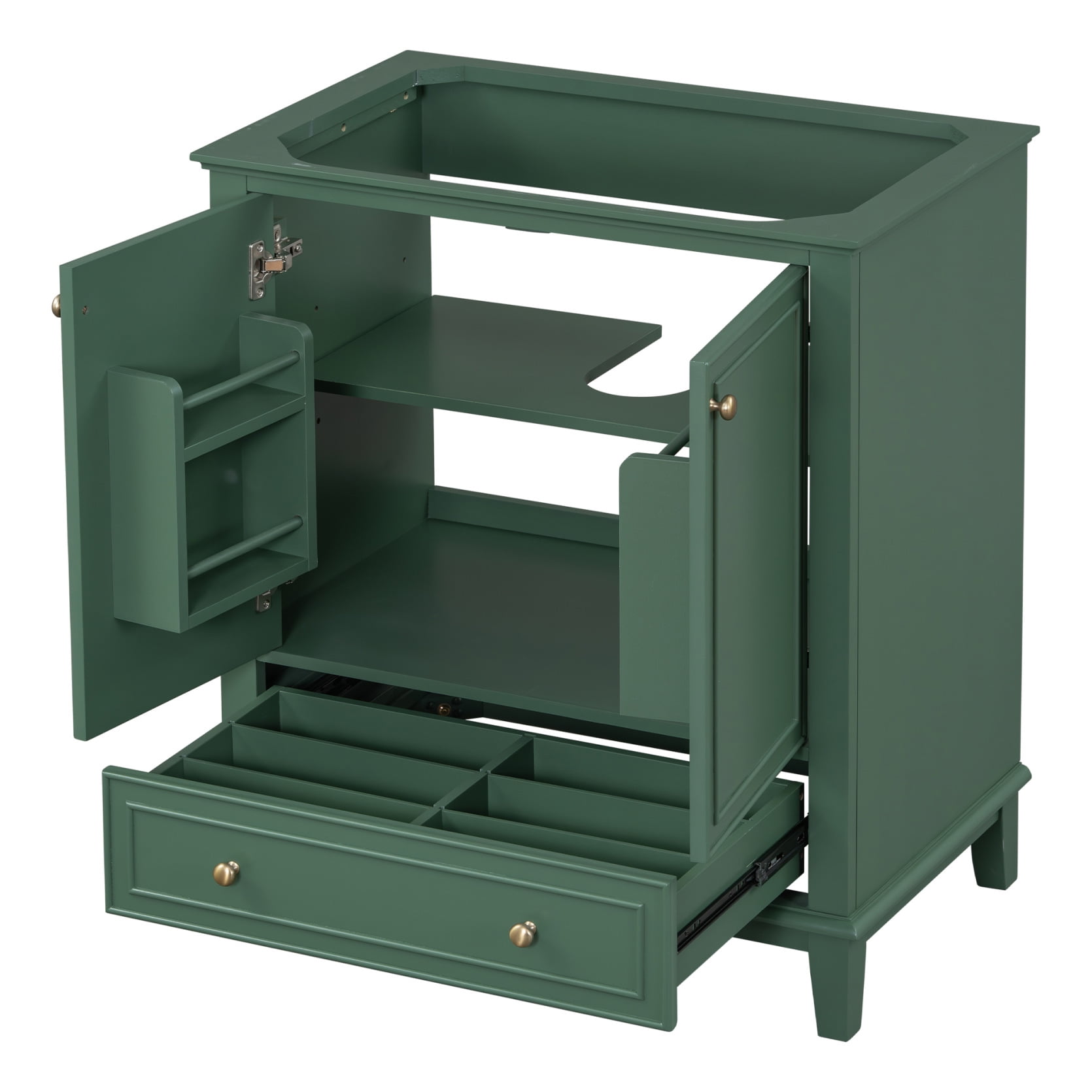 30" Bathroom Vanity Without Sink, Free Standing Wooden Bathroom Cabinet with Doors and Drawer, Multi-functional Under Sink  Storage Cabinet, Dark Green