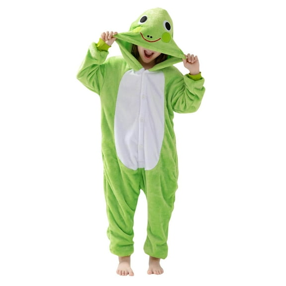 CYRBOKO Toddler Boys Girls Fleece One-pieces, Long Sleeve Thermal Unisex Button Fall Hooded Loungewear Green Size 3-4 T