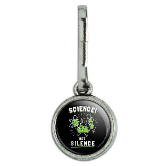 Science Not Silence Funny Humor Antiqued Charm Clothes Purse Suitcase Backpack Zipper Pull Aid