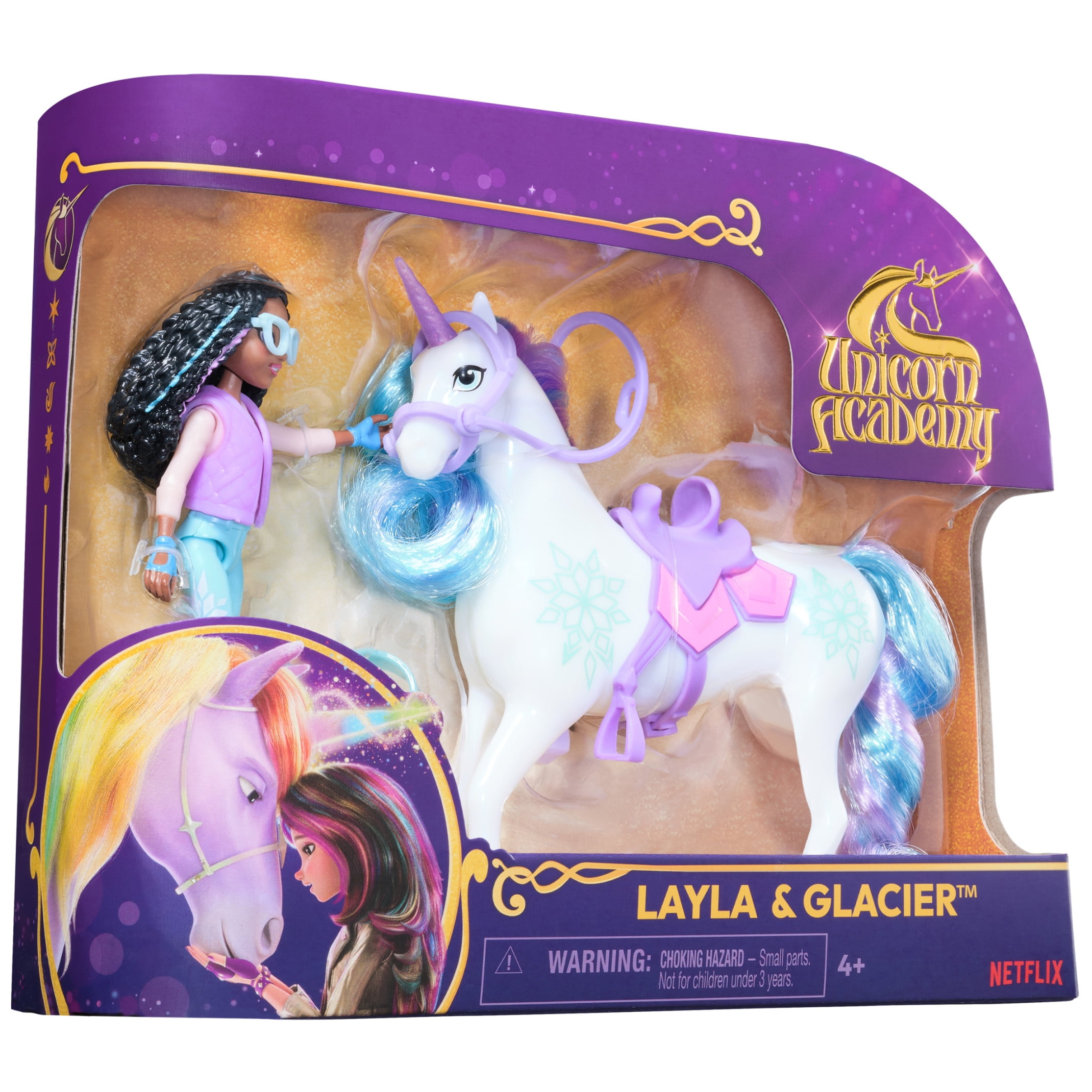 Unicorn Academy, Layla & Glacier with 2 Riding Accessories, Toys for Girls Ages 4+