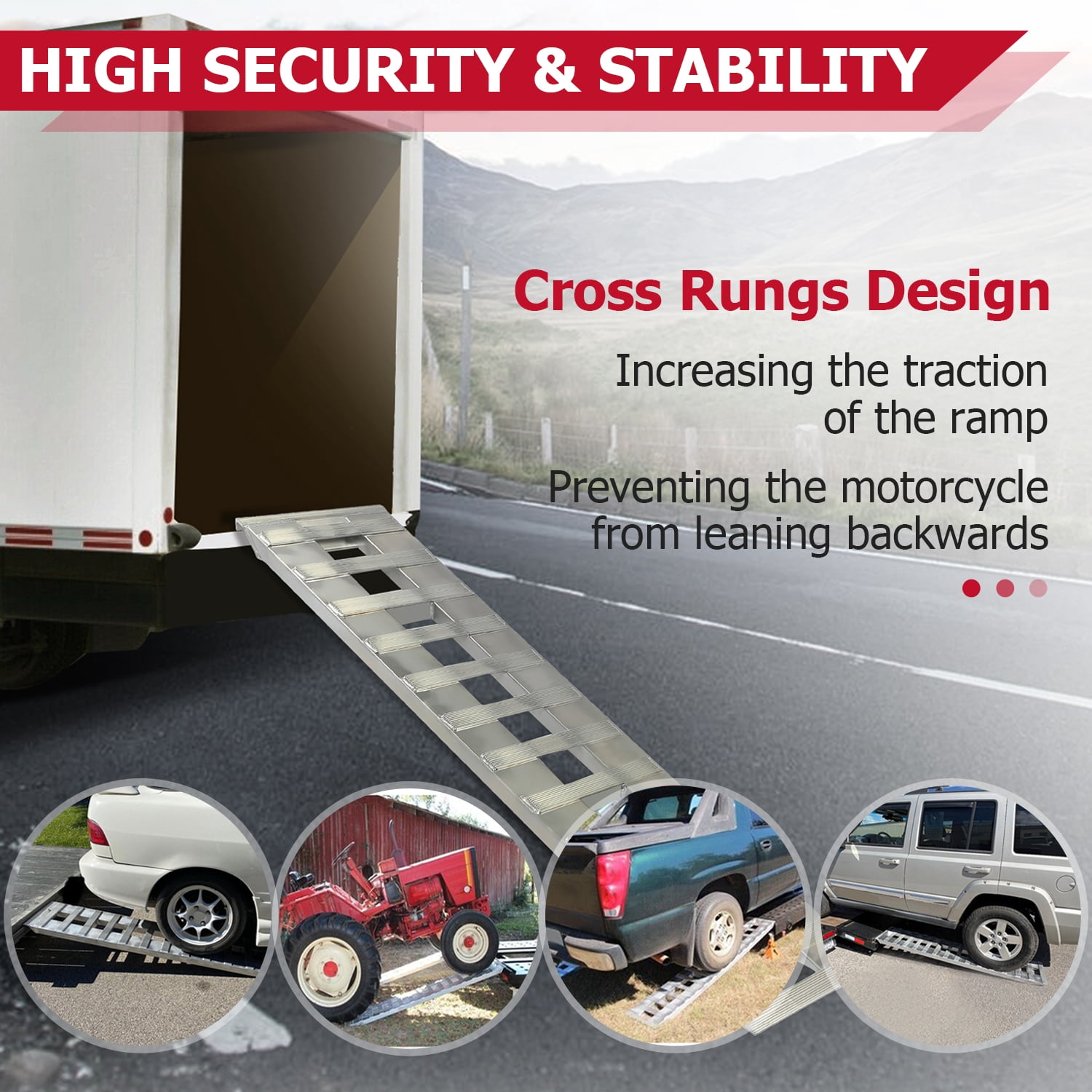 KUAFU Aluminum Vehicle Ramps - 79.62"x14.87"x2.5", 6000lb Capacity, Hook End Design For Trucks, Trailers & ATVs