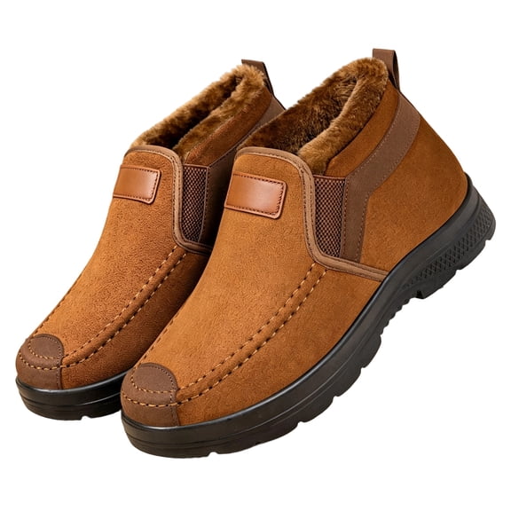 EKVAHL Men's Orthopedic Winter Boots, Slip‑On Faux Suede Insulated Snow Boots, Anti Slip Outdoor Cold Weather Daily Walking Boots Brown