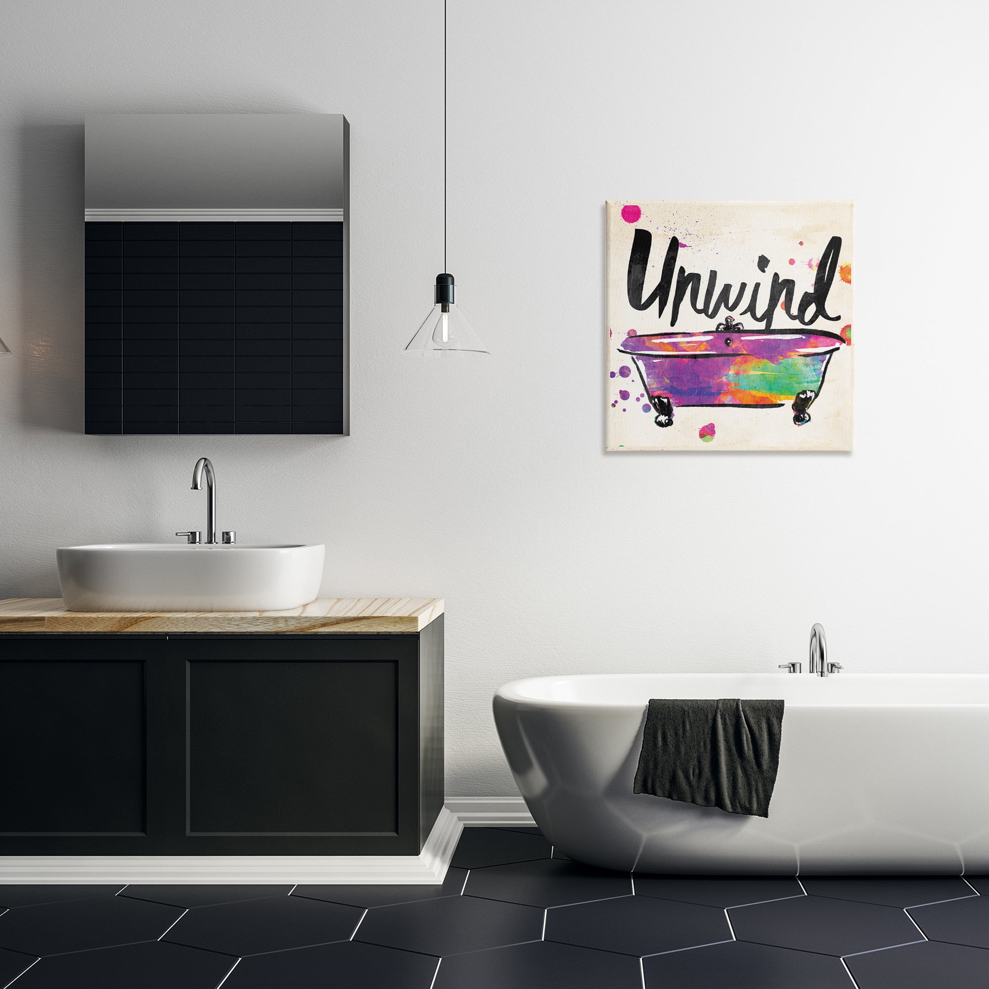 Stupell Industries Unwind Rainbow Colors Icon Bath Typography Painting Gallery Wrapped Canvas Art Print Wall Art, 24 x 24