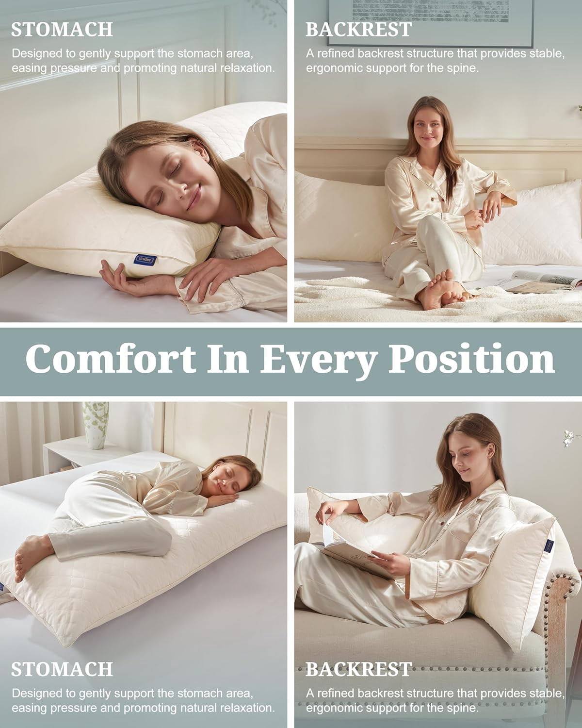 Parojati Long Body Pillow for Adults - Firm Body Pillow Insert with Shredded White Memory Foam, Adjustable Height, Soft Support for Side Sleeping, Pregnant Women, Washable (Beige, 20x54 inch)