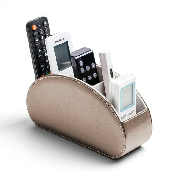 Remote Control Holders Organizer Box with 5 Compartment PU Leather Multi-functional Office Desk Storage Caddy Store Tv Remote for Media Player,Brush,Pencil,Glassees&Office Supplies